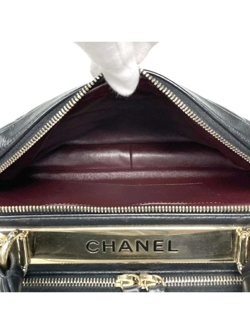 Chanel CC Logo Bowling Bag 2-Way Leather Black